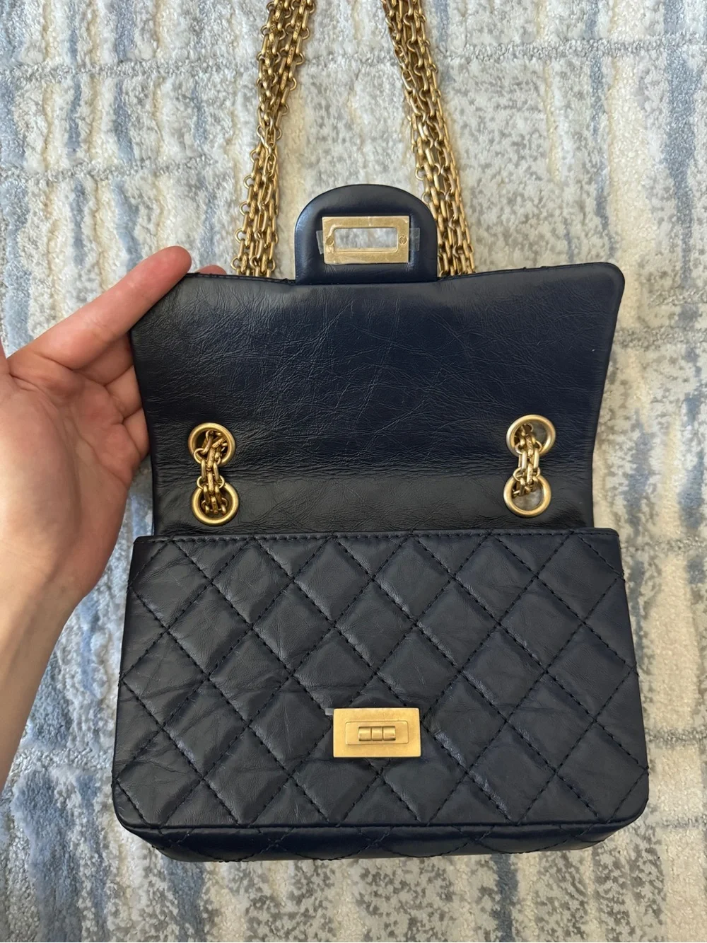 Chanel Navy Blue Mini Reissue Bag - Quilted Aged Calfskin Leather Gold Hardware